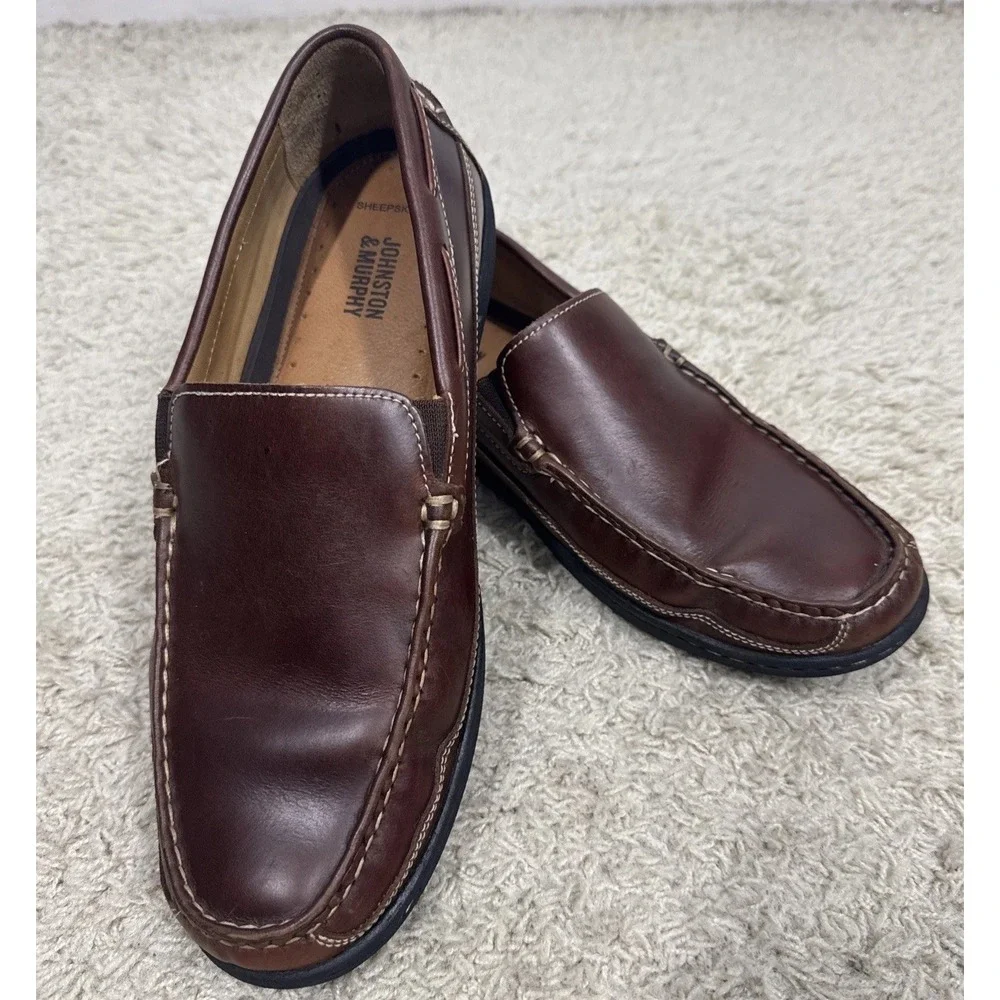 Johnston & Murphy Fowler Venetian Soft Brown Sheepskin Leather Loafers Mens 10M